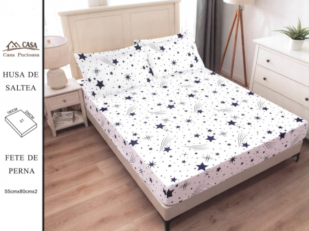 HUSE DE PAT CU ELASTIC - Husa Din Finet 180x200cm - Alb Cu Stelute