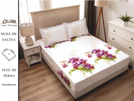 HUSE DE PAT CU ELASTIC - Husa Din Finet 180x200cm - Floral Pastelat