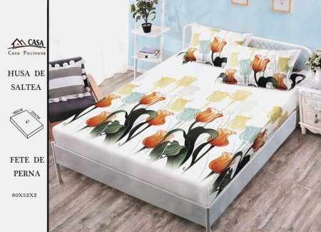 HUSE DE PAT CU ELASTIC - Husa Din Finet 180x200cm - Lalele Portocalii