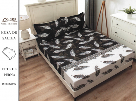 HUSE DE PAT CU ELASTIC - Husa Din Finet 180x200cm - Gri Cu Pene