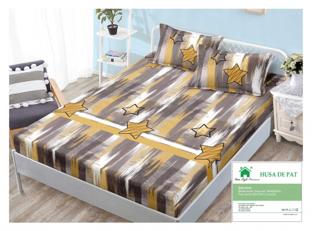 HUSE DE PAT CU ELASTIC - Husa Din Finet Cu Elastic Si Fete De Perna 140x200cm - Abstract Cu Stelute