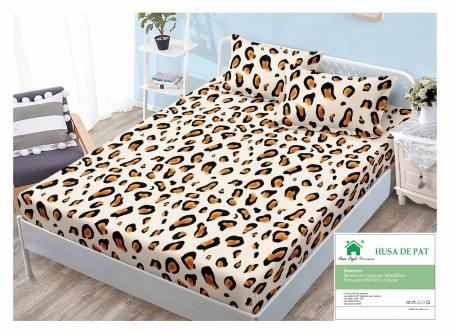 HUSE DE PAT CU ELASTIC - Husa Din Finet Cu Elastic Si Fete De Perna 140x200cm - Animal Print