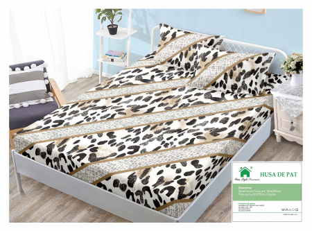 HUSE DE PAT CU ELASTIC - Husa Din Finet Cu Elastic Si Fete De Perna 140x200cm - Animal Print Modern