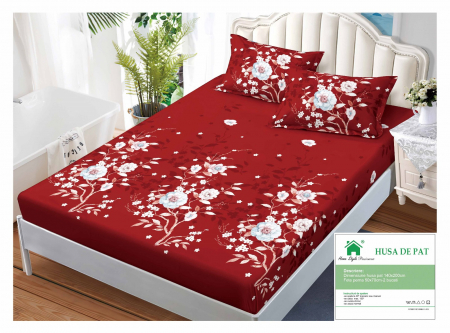 HUSE DE PAT CU ELASTIC - Husa Din Finet Cu Elastic Si Fete De Perna 140x200cm - Crengute Florale
