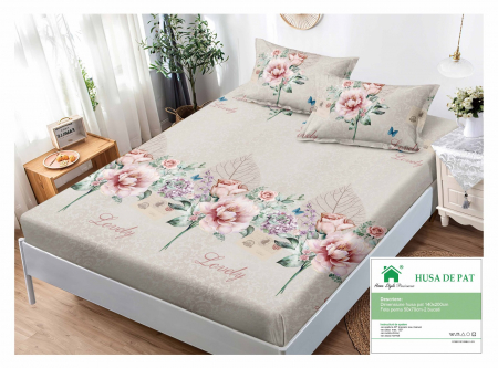 HUSE DE PAT CU ELASTIC - Husa Din Finet Cu Elastic Si Fete De Perna 140x200cm - Lovely