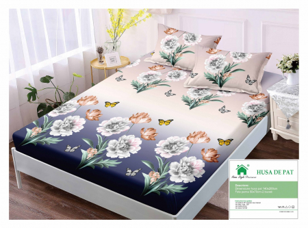 HUSE DE PAT CU ELASTIC - Husa Din Finet Cu Elastic Si Fete De Perna 140x200cm - Primavara