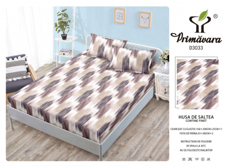 HUSE DE PAT CU ELASTIC - Husa Din Finet Cu Elastic Si Fete De Perna 160X200cm - Abstract Bej