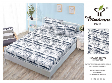 Huse De Pat Finet 160x200cm - Husa Din Finet Cu Elastic Si Fete De Perna 160X200cm - Abstract Bleumarin