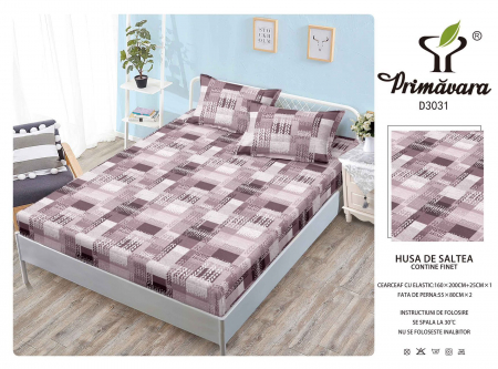 HUSE DE PAT CU ELASTIC - Husa Din Finet Cu Elastic Si Fete De Perna 160X200cm - Abstract Mov Lila