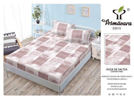 HUSE DE PAT CU ELASTIC - Husa Din Finet Cu Elastic Si Fete De Perna 160X200cm - Abstract Roz Pudrat