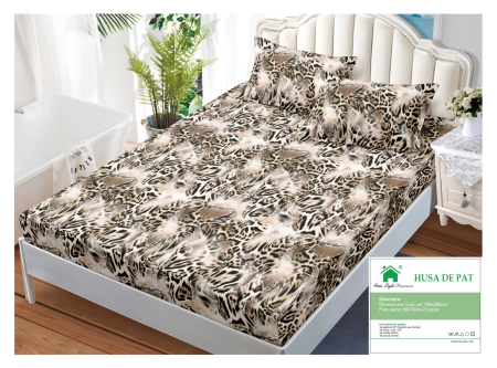 Huse De Pat Finet 160x200cm - Husa Din Finet Cu Elastic Si Fete De Perna 160x200cm - Animal Print
