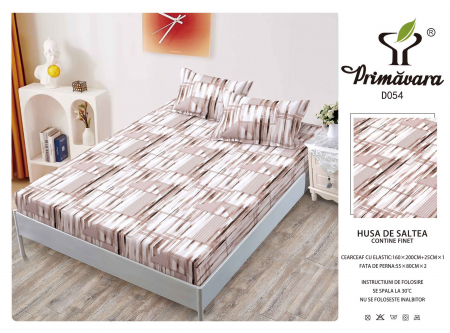 HUSE DE PAT CU ELASTIC - Husa Din Finet Cu Elastic Si Fete De Perna 160X200cm - Albastru Hasurat