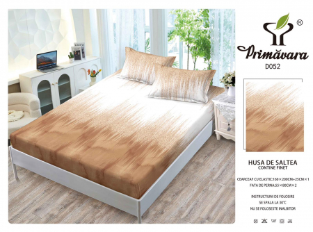 HUSE DE PAT CU ELASTIC - Husa Din Finet Cu Elastic Si Fete De Perna 160X200cm - Albastru Hasurat