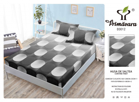 HUSE DE PAT CU ELASTIC - Husa Din Finet Cu Elastic Si Fete De Perna 160X200cm - Cercuri Gri