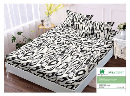 HUSE DE PAT CU ELASTIC - Husa Din Finet Cu Elastic Si Fete De Perna 160x200cm - Crem Cu Pete Abstract
