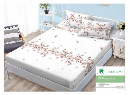HUSE DE PAT CU ELASTIC - Husa Din Finet Cu Elastic Si Fete De Perna 160x200cm - Dantela Florala