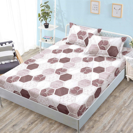 HUSE DE PAT CU ELASTIC - Husa Din Finet Cu Elastic Si Fete De Perna 160X200cm - Fagure Maro