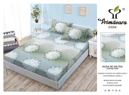 HUSE DE PAT CU ELASTIC - Husa Din Finet Cu Elastic Si Fete De Perna 160X200cm - Floare Indiana