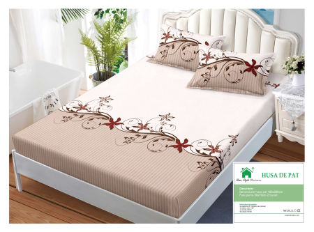 Huse De Pat Finet 160x200cm - Husa Din Finet Cu Elastic Si Fete De Perna 160x200cm - Flori