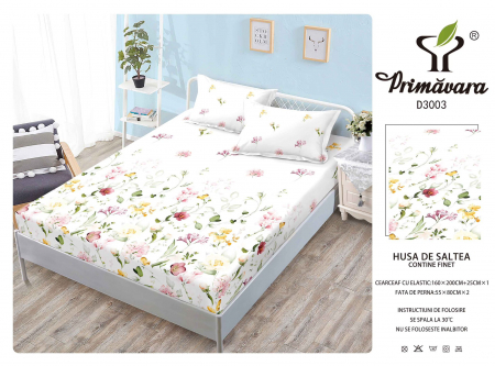 HUSE DE PAT CU ELASTIC - Husa Din Finet Cu Elastic Si Fete De Perna 160X200cm - Flori Diafane