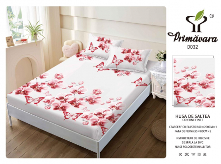 HUSE DE PAT CU ELASTIC - Husa Din Finet Cu Elastic Si Fete De Perna 160X200cm - Albastru Hasurat