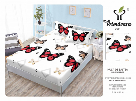 Huse De Pat Finet 160x200cm - Husa Din Finet Cu Elastic Si Fete De Perna 160X200cm - Fluturasi Si Romburi