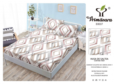 HUSE DE PAT CU ELASTIC - Husa Din Finet Cu Elastic Si Fete De Perna 160X200cm - Forme Geometrice