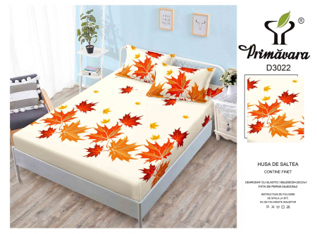 HUSE DE PAT CU ELASTIC - Husa Din Finet Cu Elastic Si Fete De Perna 160X200cm - Frunze De Toamna