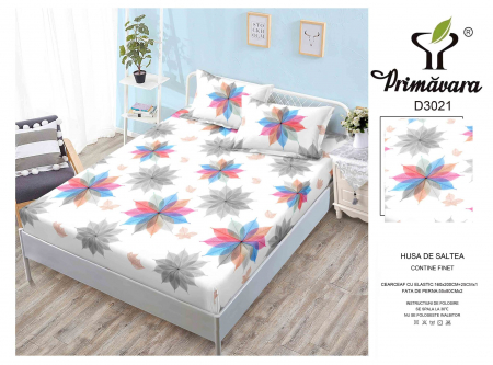 HUSE DE PAT CU ELASTIC - Husa Din Finet Cu Elastic Si Fete De Perna 160X200cm - Frunze Multicolor