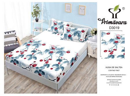 HUSE DE PAT CU ELASTIC - Husa Din Finet Cu Elastic Si Fete De Perna 160X200cm - Frunze Si Flori