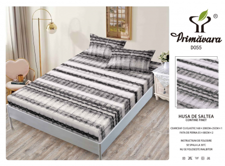 HUSE DE PAT CU ELASTIC - Husa Din Finet Cu Elastic Si Fete De Perna 160X200cm - Albastru Hasurat