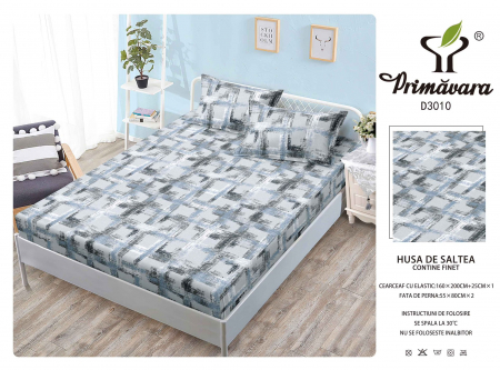 HUSE DE PAT CU ELASTIC - Husa Din Finet Cu Elastic Si Fete De Perna 160X200cm - Hasurat Abstract