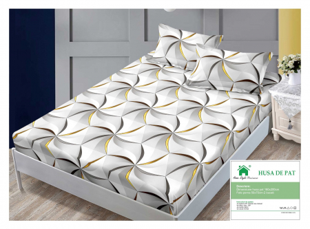 HUSE DE PAT CU ELASTIC - Husa Din Finet Cu Elastic Si Fete De Perna 160x200cm - Imprimeu 3D