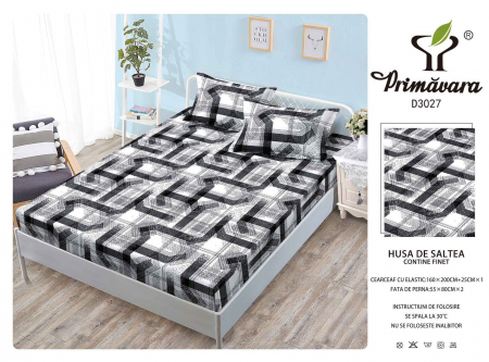 HUSE DE PAT CU ELASTIC - Husa Din Finet Cu Elastic Si Fete De Perna 160X200cm - Labirint