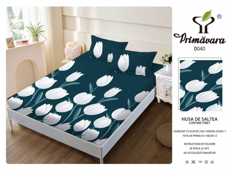 Huse De Pat Finet 160x200cm - Husa Din Finet Cu Elastic Si Fete De Perna 160X200cm - Albastru Hasurat