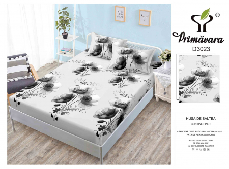HUSE DE PAT CU ELASTIC - Husa Din Finet Cu Elastic Si Fete De Perna 160X200cm - Maci Gri
