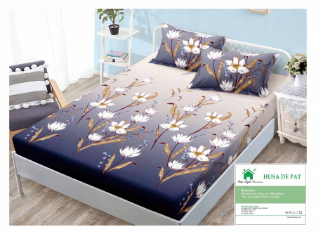 HUSE DE PAT CU ELASTIC - Husa Din Finet Cu Elastic Si Fete De Perna 160x200cm - Magnolie