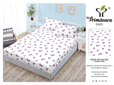 Huse De Pat Finet 160x200cm - Husa Din Finet Cu Elastic Si Fete De Perna 160X200cm - Albastru Hasurat