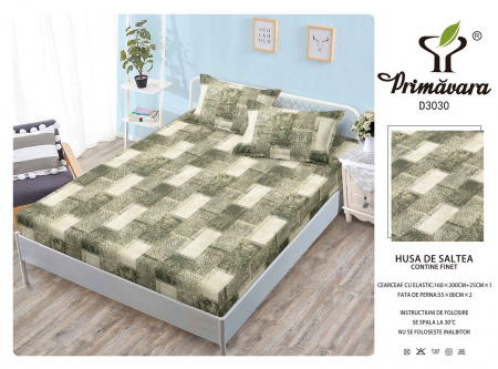 HUSE DE PAT CU ELASTIC - Husa Din Finet Cu Elastic Si Fete De Perna 160X200cm - Model Loft Kaki