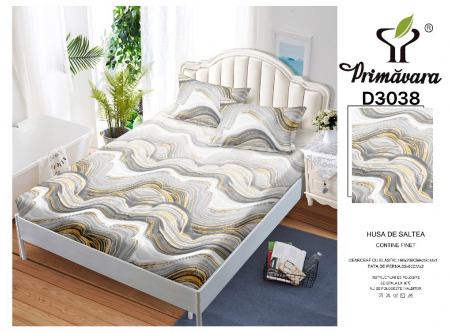 HUSE DE PAT CU ELASTIC - Husa Din Finet Cu Elastic Si Fete De Perna 160X200cm - Model Marmura