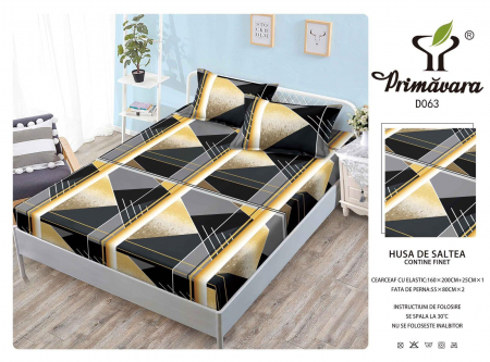 HUSE DE PAT CU ELASTIC - Husa Din Finet Cu Elastic Si Fete De Perna 160X200cm - Albastru Hasurat