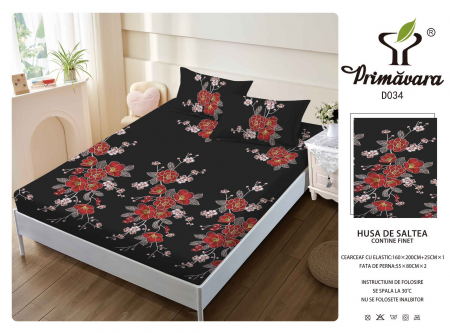 HUSE DE PAT CU ELASTIC - Husa Din Finet Cu Elastic Si Fete De Perna 160X200cm - Albastru Hasurat