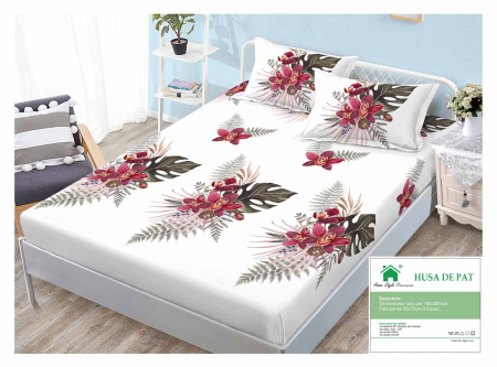 HUSE DE PAT CU ELASTIC - Husa Din Finet Cu Elastic Si Fete De Perna 160x200cm - Orhidee
