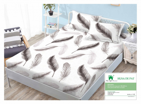 HUSE DE PAT CU ELASTIC - Husa Din Finet Cu Elastic Si Fete De Perna 160x200cm - Pene Gri