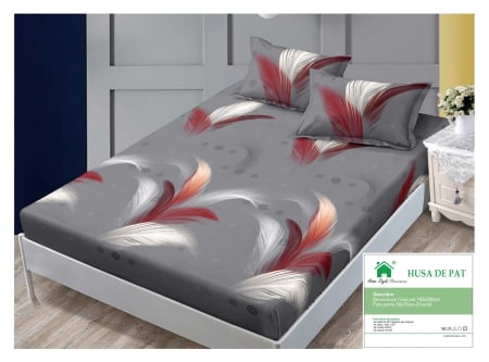 Huse De Pat Finet 160x200cm - Husa Din Finet Cu Elastic Si Fete De Perna 160x200cm - Pene Rosii