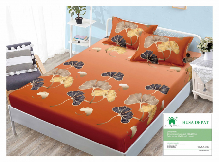 HUSE DE PAT CU ELASTIC - Husa Din Finet Cu Elastic Si Fete De Perna 160x200cm - Portocaliu