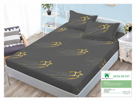 HUSE DE PAT CU ELASTIC - Husa Din Finet Cu Elastic Si Fete De Perna 160x200cm - Praf De Stele
