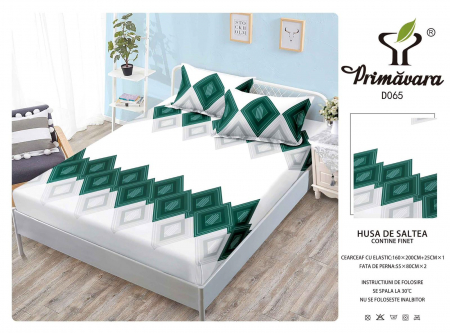 HUSE DE PAT CU ELASTIC - Husa Din Finet Cu Elastic Si Fete De Perna 160X200cm - Albastru Hasurat