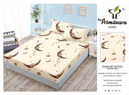 Huse De Pat Finet 160x200cm - Husa Din Finet Cu Elastic Si Fete De Perna 160X200cm - Semiluna Si Trandafiri