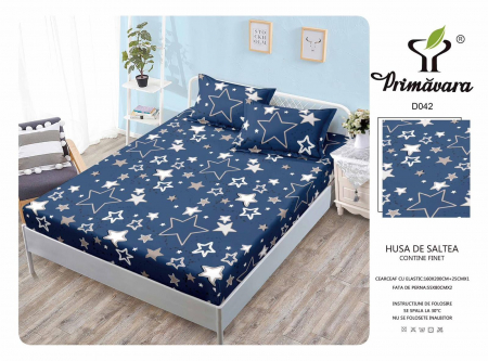 Huse De Pat Finet 160x200cm - Husa Din Finet Cu Elastic Si Fete De Perna 160X200cm - Albastru Hasurat